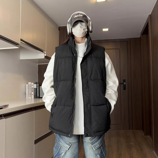 外穿秋冬季 黑色立领马甲男款 加厚情侣棉服外套青少年宽松背心棉衣