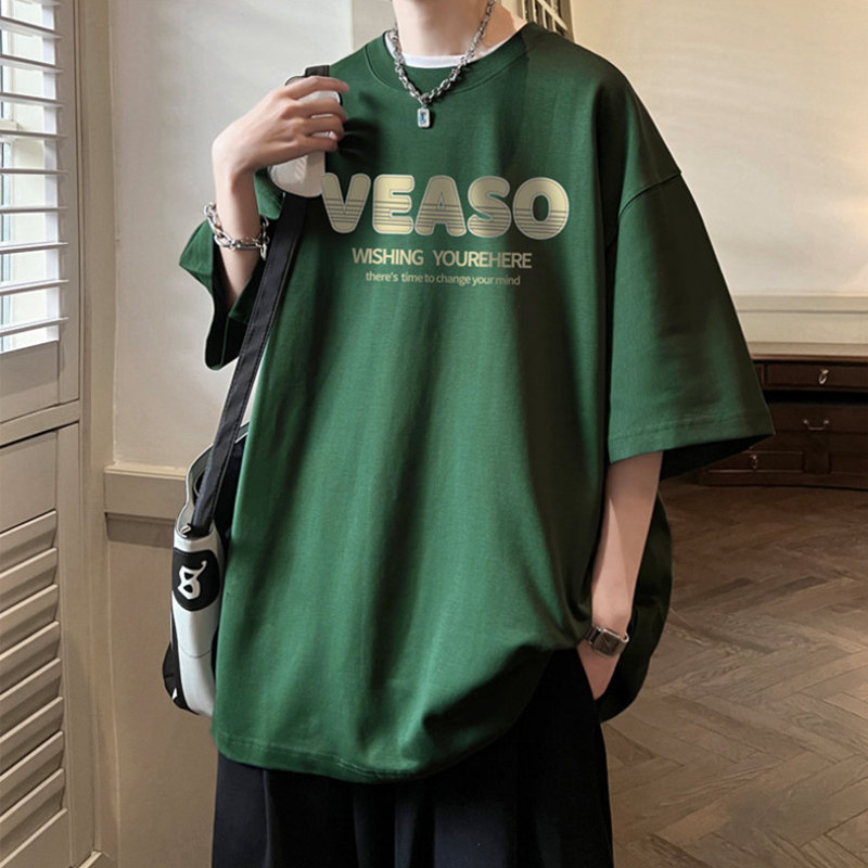 英文重磅短袖t恤男款夏季oversize衣服美式宽松半袖潮牌潮流体恤
