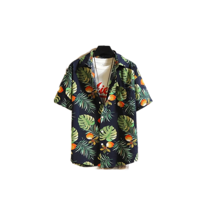 夏威夷古巴领短袖冰丝花衬衫