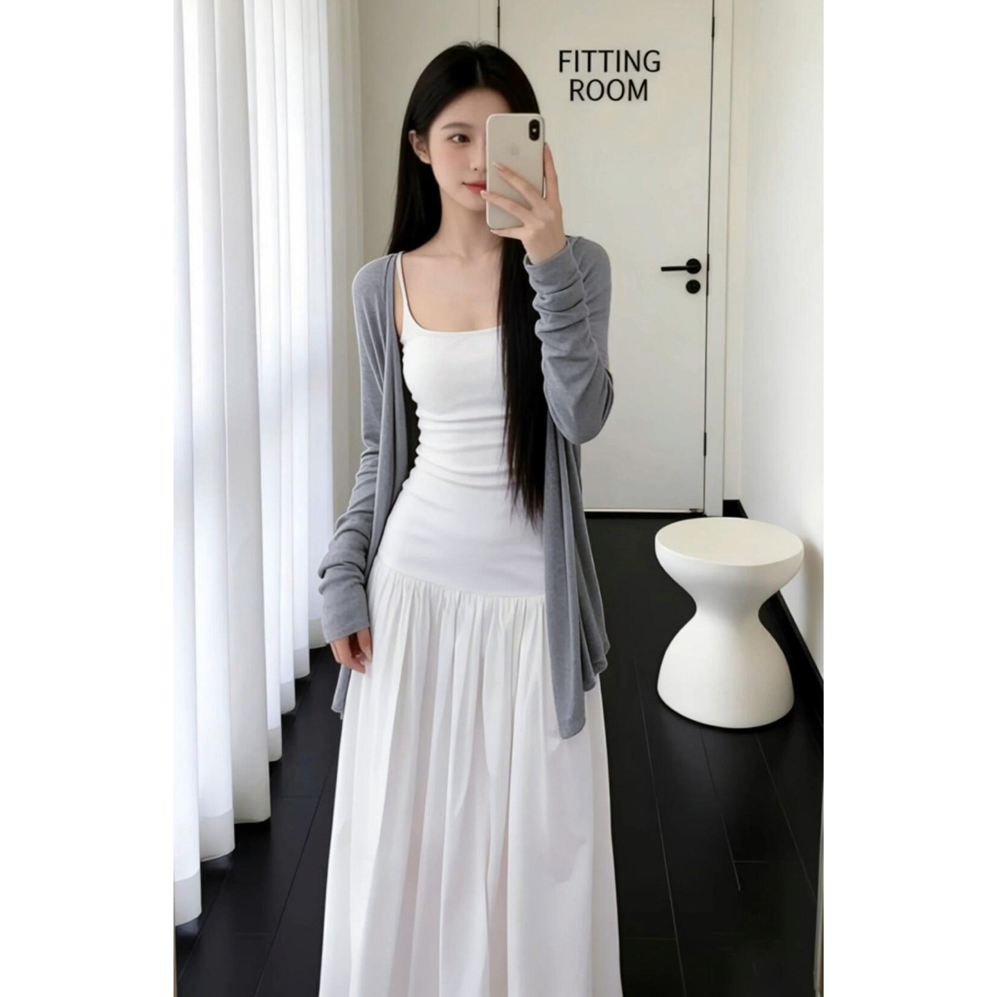 巨好看韩系穿搭一整套白色吊带连衣裙女2026新款春款气质套装长裙