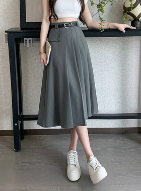 2026春夏新款大摆褶皱遮胯休闲西装长裙高腰中长款百褶半身裙
