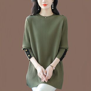 加大码胖mm洋气减龄宽松纯色毛衣中长款圆领加厚羊毛打底衫女士冬