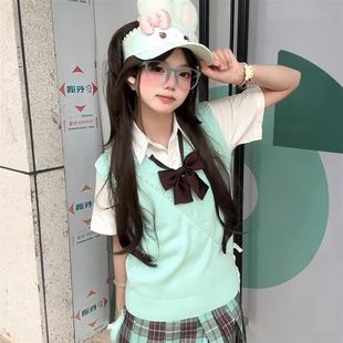 【巧心薄荷】御茶家正版原创 绿色JK格裙制服套装学院风百褶裙子