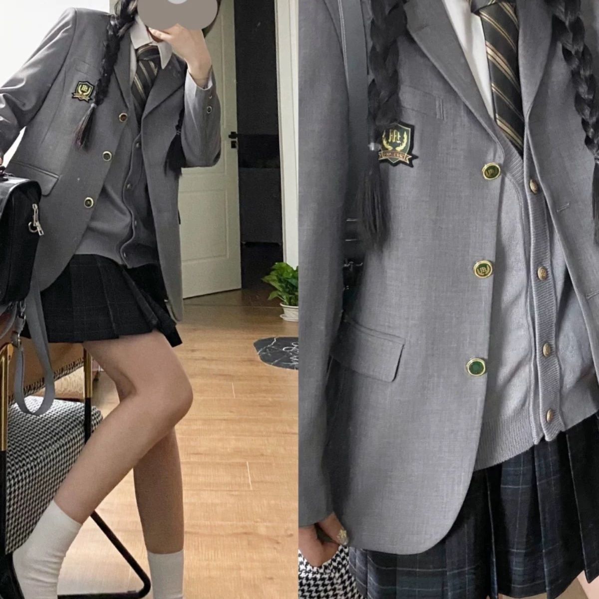 本佐中灰色外套女原创jk制服套装秋冬季正版西服日系学院风校供女
