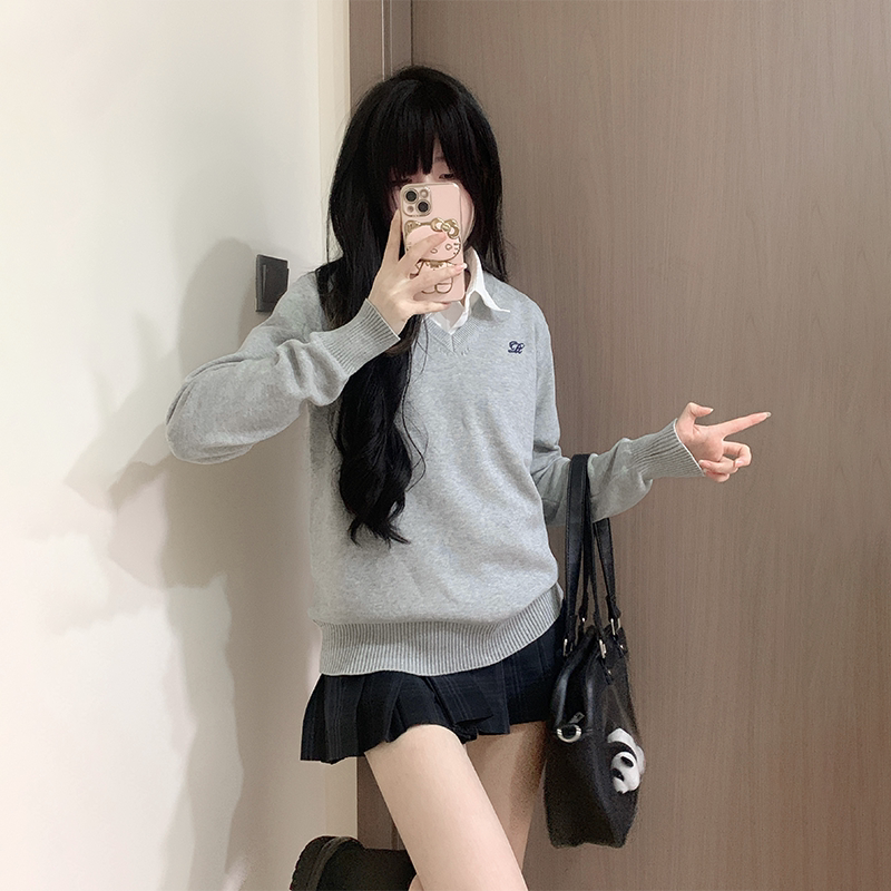 原创小玫jk制服裙子套装女秋冬款正版校供学院风毛衣格裙衬衫整套