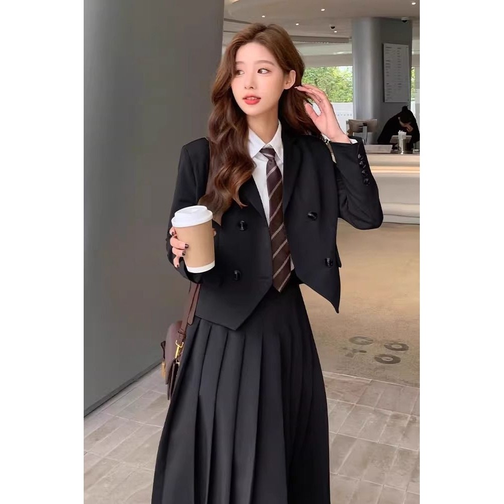 学院风西装套装裙女秋冬款学生JK制服校供高中生班服高腰百褶长裙