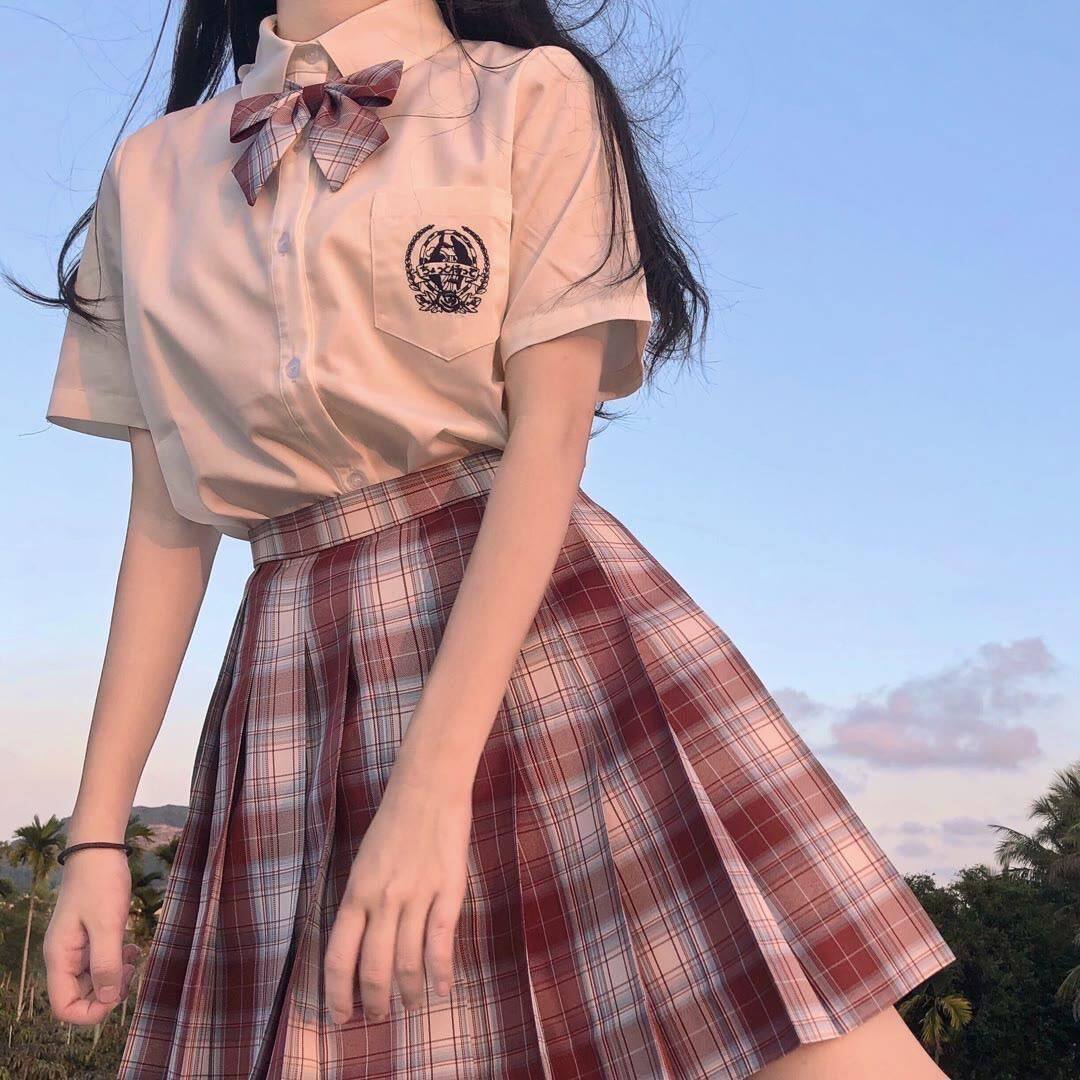 全套jk制服套装正版原创学院风衬衫女夏裙子一整套全身百褶裙格裙