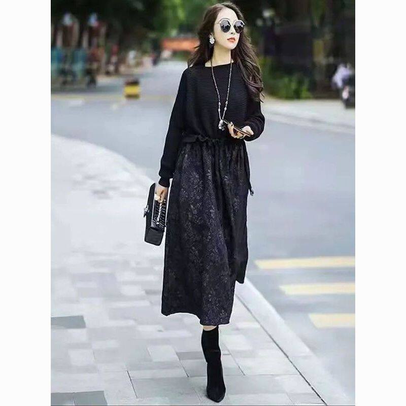 洋气时尚连衣裙女2026年秋款复古印花拼接减龄休闲宽松显瘦裙子潮