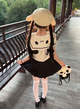 熊猫JKjk制服正版原创水手服衬衫上衣高腰百褶裙套装女可爱软妹