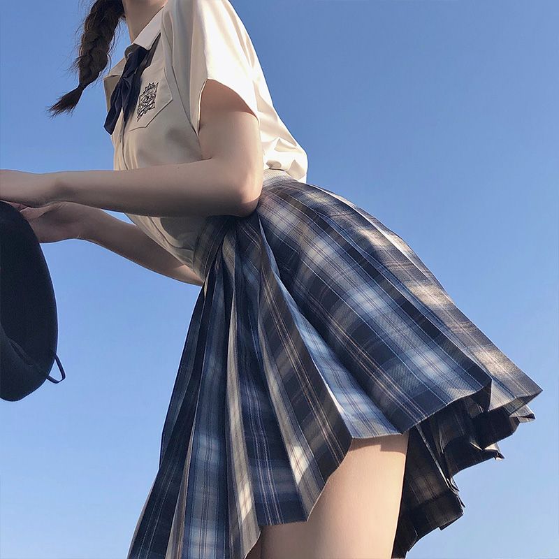 【星辰大海】原创格裙百褶裙短裙全套jk裙银线半身裙女买一送一