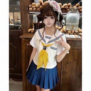 【格瑞斯】正版蓝三本jk水手服制服套装日系基础款中间服百褶裙