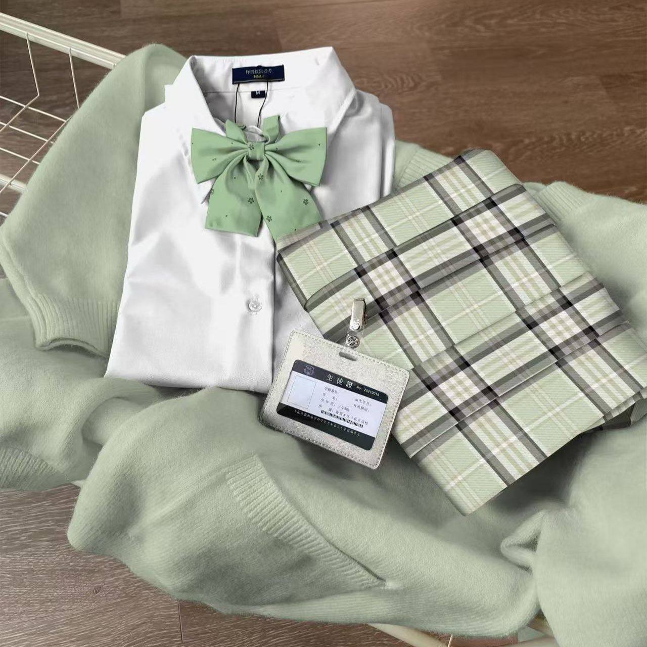 川町香【小青提】抹茶绿配色原创jk学生格裙百褶裙学院短裙半身裙