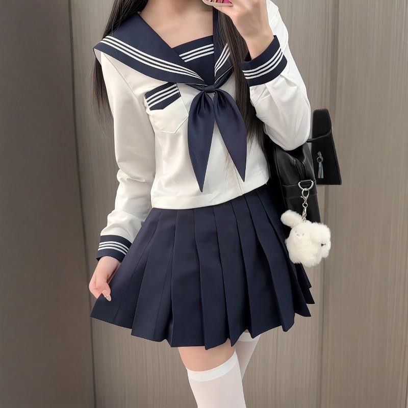 原创JK制服校供感穿搭基础款白三本学院风校服百搭绀色JK短裙套装