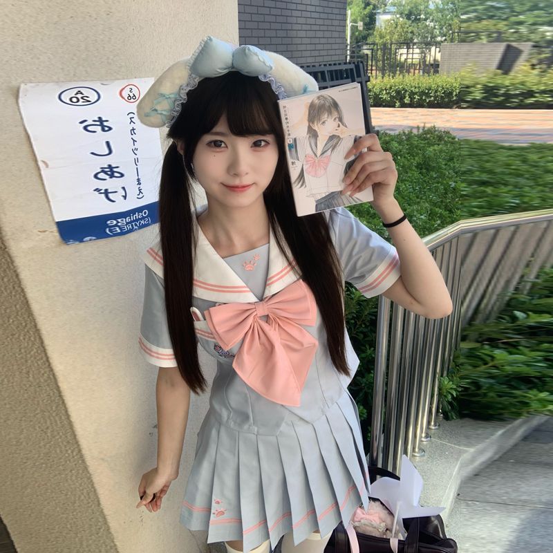 不眠岛JK【兔卜卜】原创水手服春夏可爱收腰jk制服刺绣短裙套装女