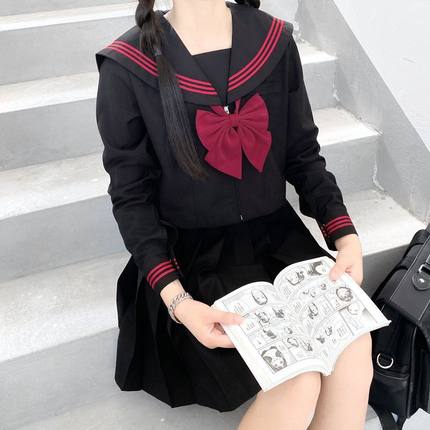 原创正统jk制服赤红三本长袖水手服基础款日系中间服学院风班校服