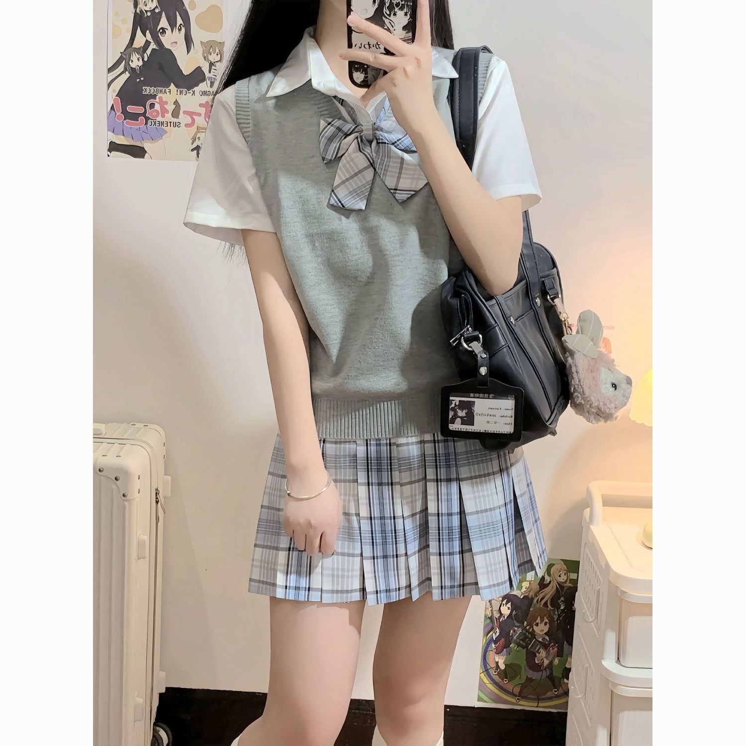 【叠穿七件套】娜娜子JK正版制服套装毛衣背心衬衫格裙学院风女