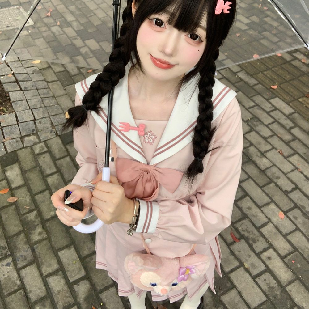 【神北JK】原创 草莓洛可可 粉色水手服收腰jk制服套装校供百褶裙