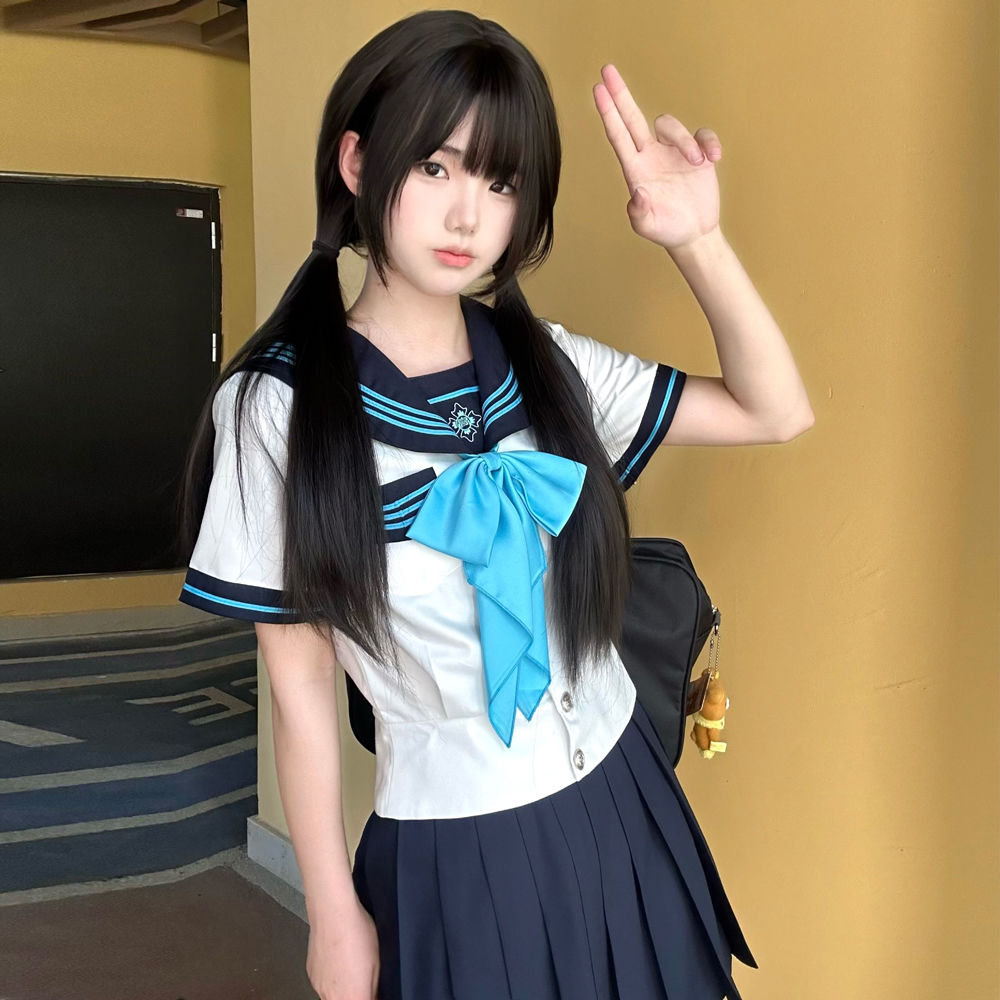 空栗鼠丸【月野岚】学院风校供水手服百褶裙收腰jk制服套装女中间