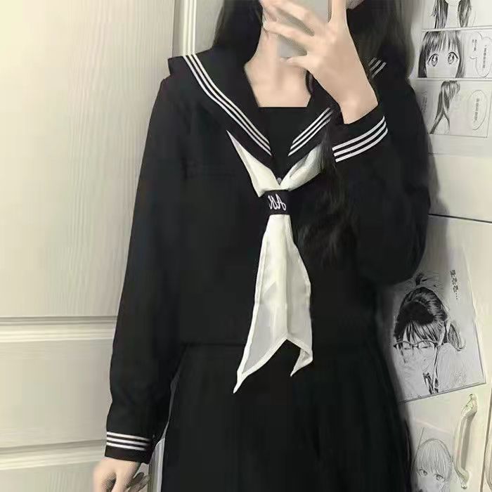 水手服jk制服裙原创正版黑三本基础款日系学院风春夏季裙子套装女