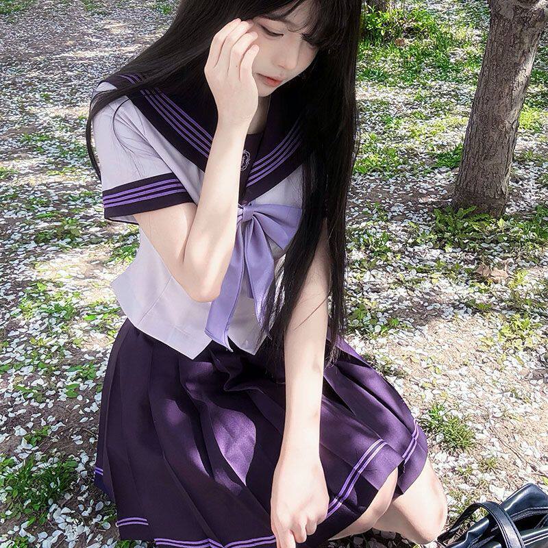 甜磕【小鸢】正版原创jk制服套装紫色水手服女短袖收腰刺绣学院风