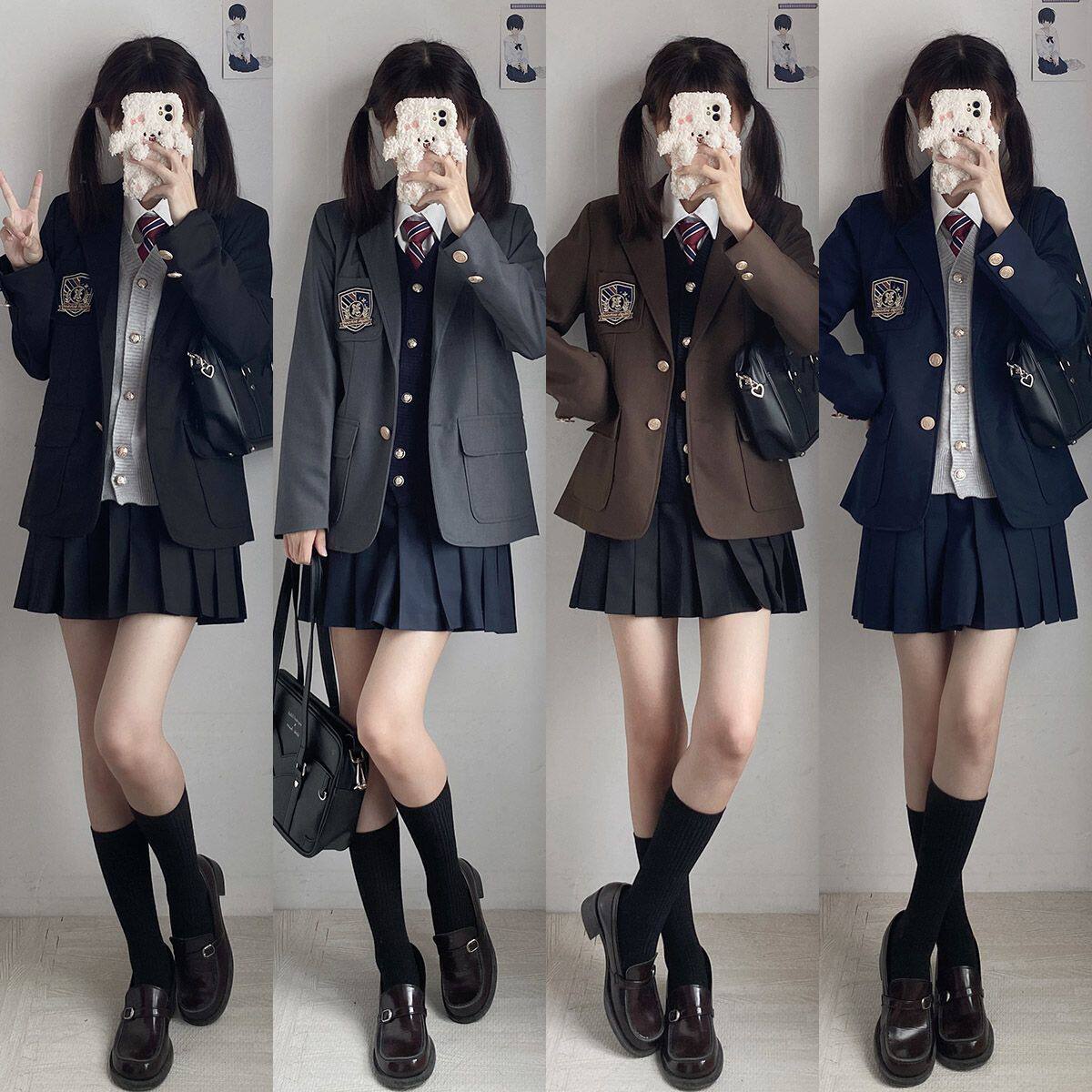 学院风jk西服外套原创格裙马甲毛衣jk制服西装两粒扣秋冬季套装女