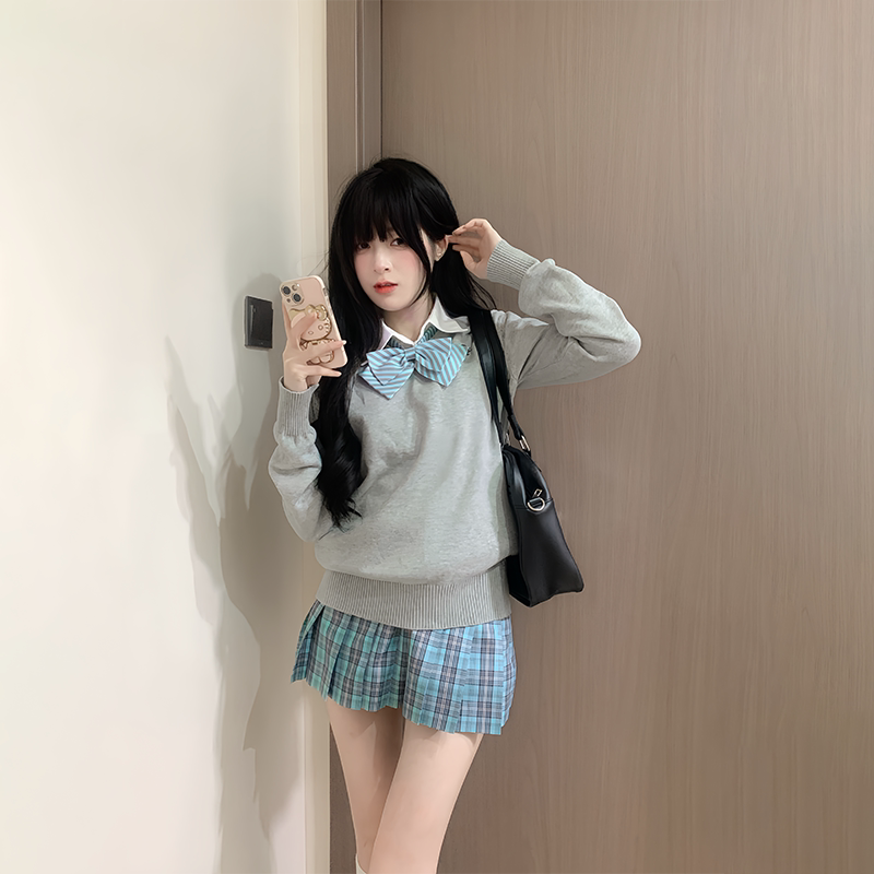 日系jk制服格裙套装女秋冬学院风校供原创毛衣百褶短裙子衬衫整套