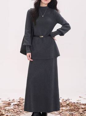 评】温柔高知穿搭女2026新款半高领灯笼袖针织衫复古高级感半身裙