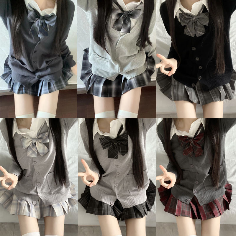 喵太jk正版原创JK制服秋冬套装格裙长袖开衫毛衣学院风校供