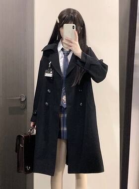 原创jk黑色风衣毛衣背心衬衫学院套装JK制服短裙秋冬款全套高级