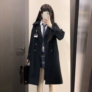 原创jk黑色风衣毛衣背心衬衫学院套装JK制服短裙秋冬款全套高级