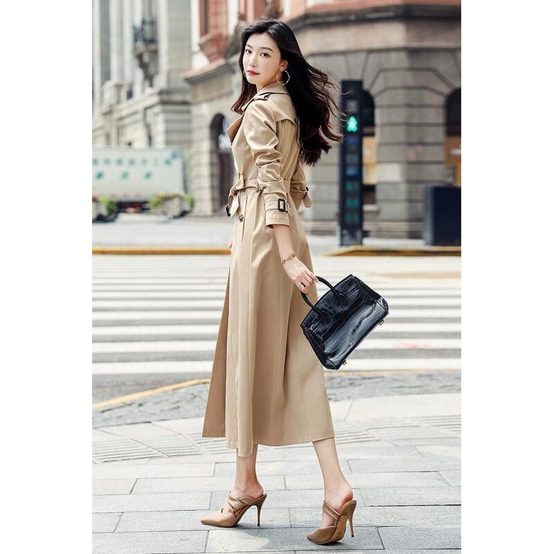 收藏】卡其色风衣女中长款春秋季新款过膝时尚修身流行外套大衣女