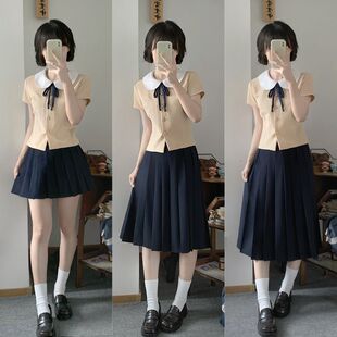 【椿日高圆领衬衫】原创JK学院修身短袖夏季百褶裙甜美套装