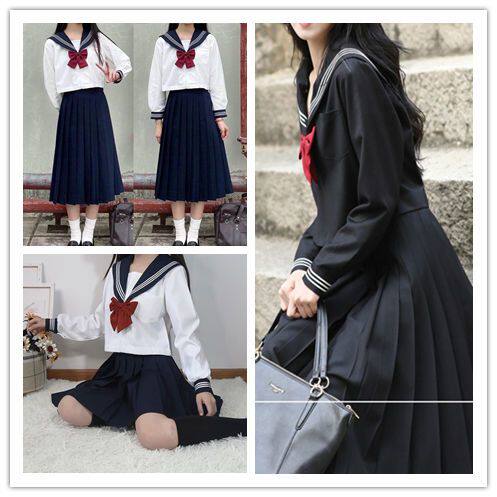 jk制服套装正版秋冬款百褶裙黑白三本水手服学生装不良少女班服