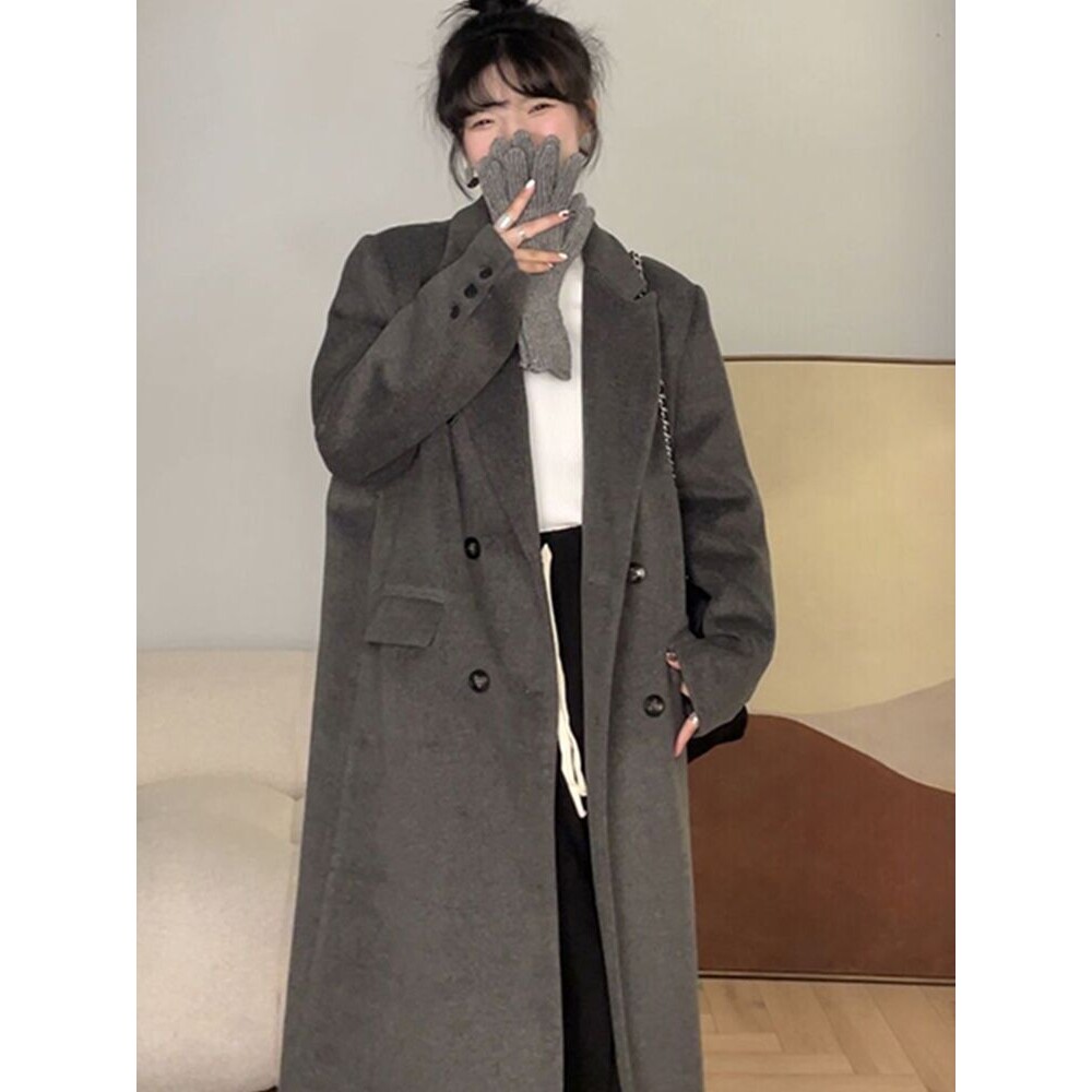 加厚呢子大衣女2026年新款韩版时尚过膝中长款气质西装毛呢外套潮