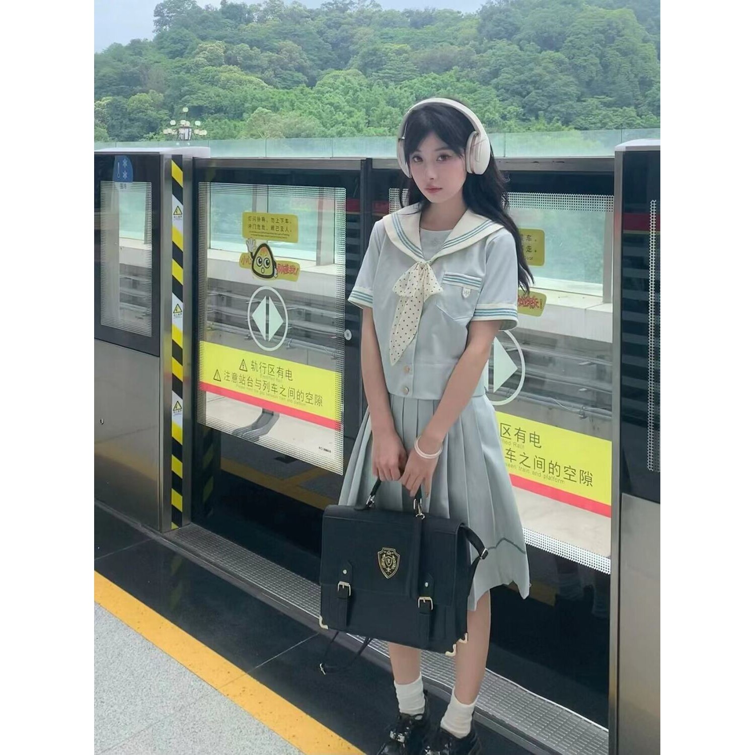 抚蝶女子薄荷白巧水手服小个子日系学院风中长裙校供感jk制服套装