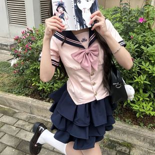 正版jk水手服短款原创jk制服学院短袖衬衫套装水手服日系收腰短款