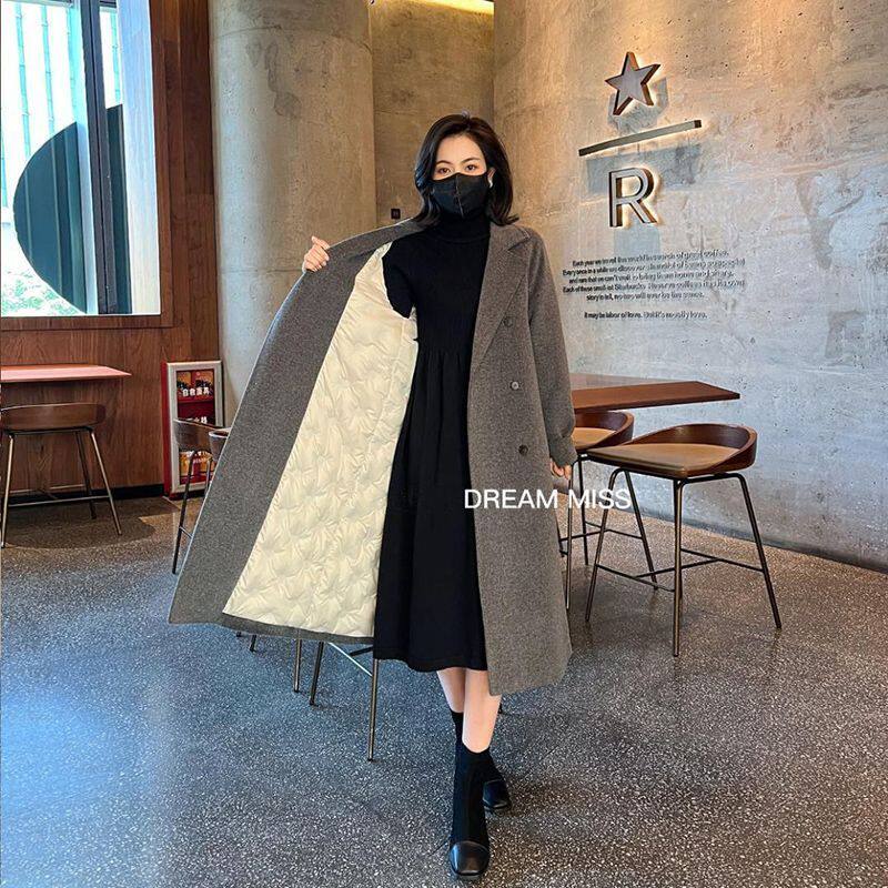 】赫本风毛呢羽绒服外套女2026年秋冬新款韩版加厚中长款呢子大衣
