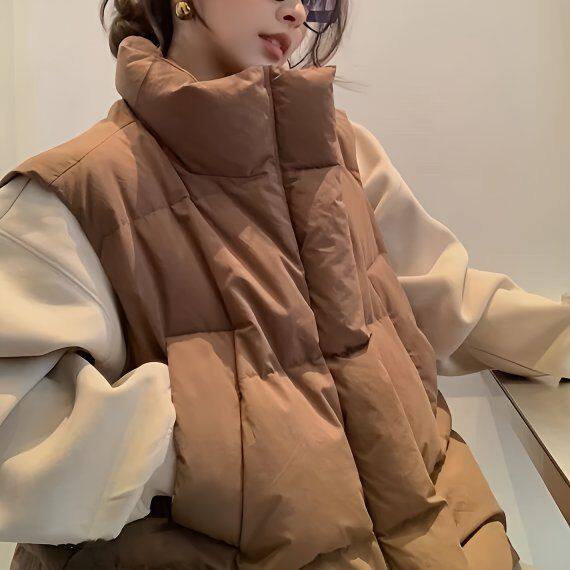 加厚羽绒马甲女2026秋冬新短款立领白鸭绒韩版面包服背心宽松马夹