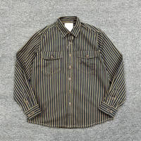 The counter is 399! Men's 2026 new autumn vintage vintage blue vertical striped loose workwear shirt jacket thumbnail 4