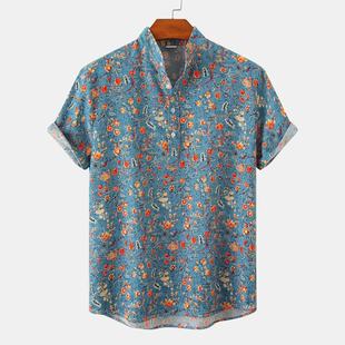 Half Men Placket Collar Vacation Hawaiian Beach Shirt