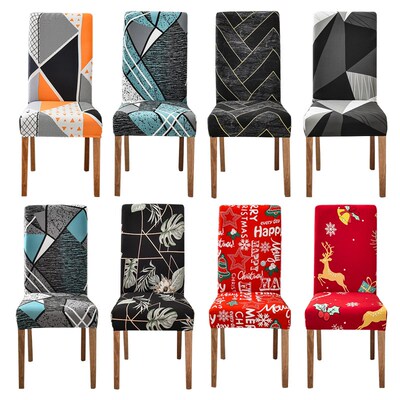 Geometry Dining Chair Cover Christmas Pattern Stretch Remova