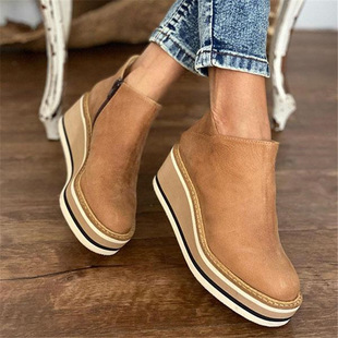 leather fashion boots women size shoes big 43靴 wedge