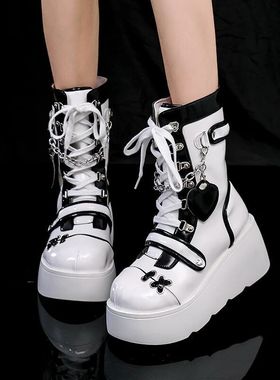 朋克厚底中筒靴机车靴Demonia women martin boots wedge boots