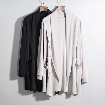 Solid color high street trench coat men cardigan 风衣男开衫