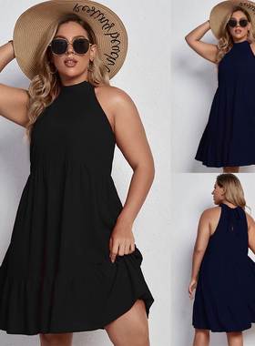 fat women loose sleeveless dress 大码黑色无袖时尚宽松连衣裙