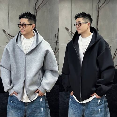 潮流简约重磅韩版连帽卫衣外套男