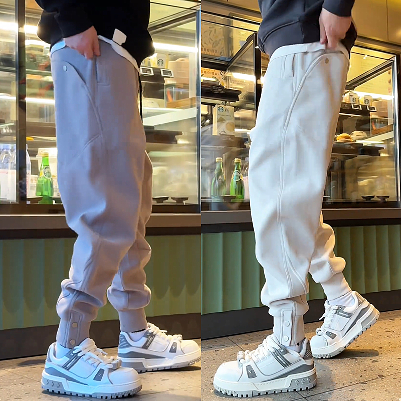 纽扣裤脚长裤休闲裤卫裤束脚潮牌