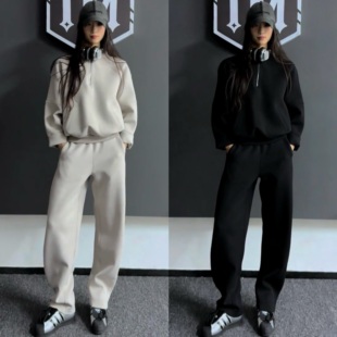 百搭半拉链卫衣直筒休闲裤 春季 男时尚 简约情侣休闲套装 两件套 新款