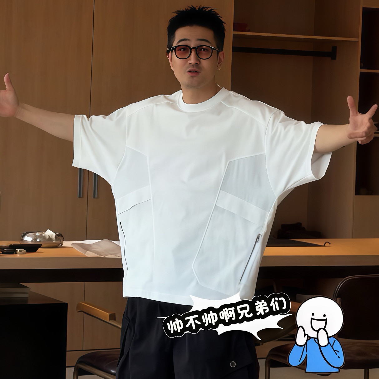 夏季户外机能工装蝙蝠袖短袖男潮流透气速干半袖美式休闲阔版T恤