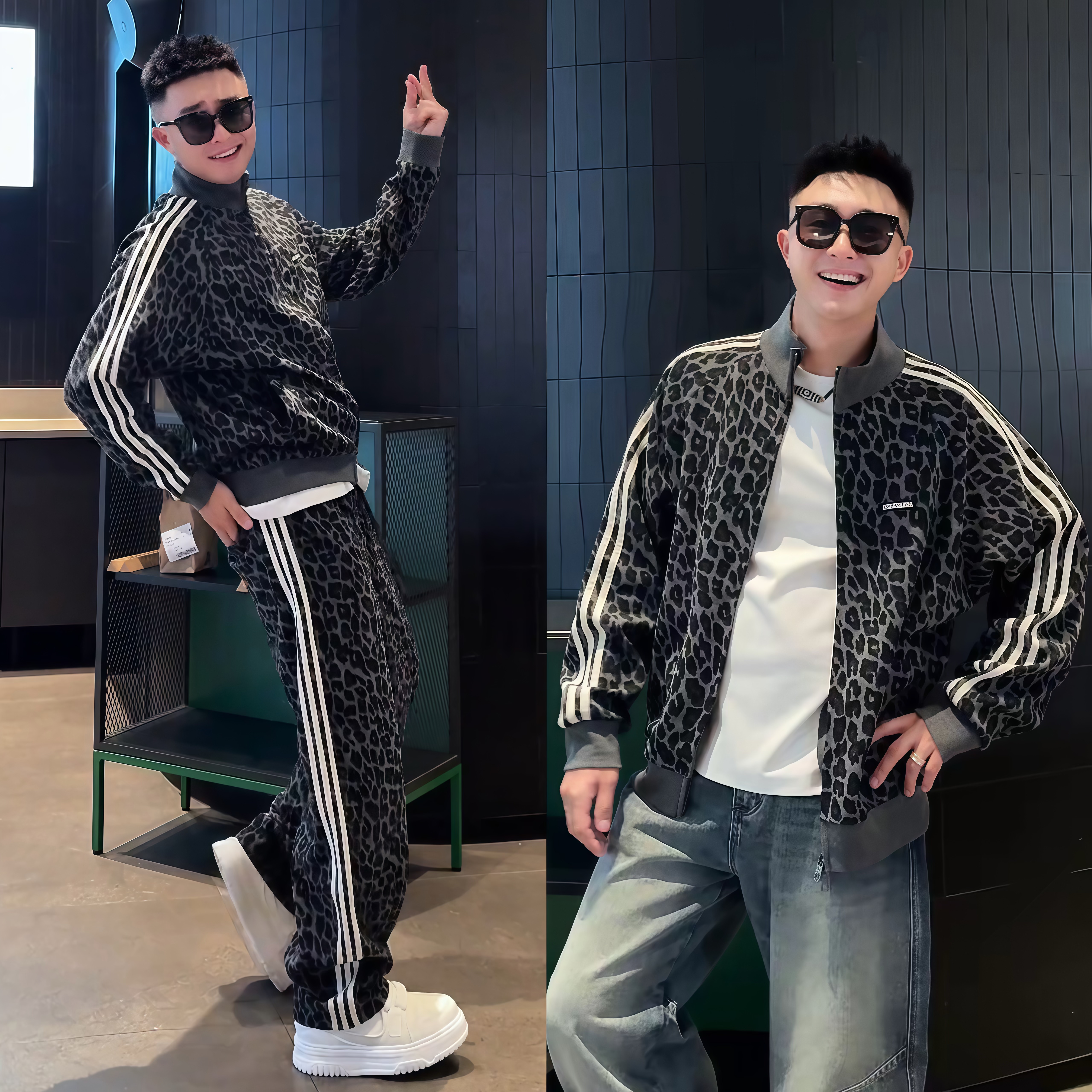 美式潮牌豹纹织带休闲运动套装潮图片